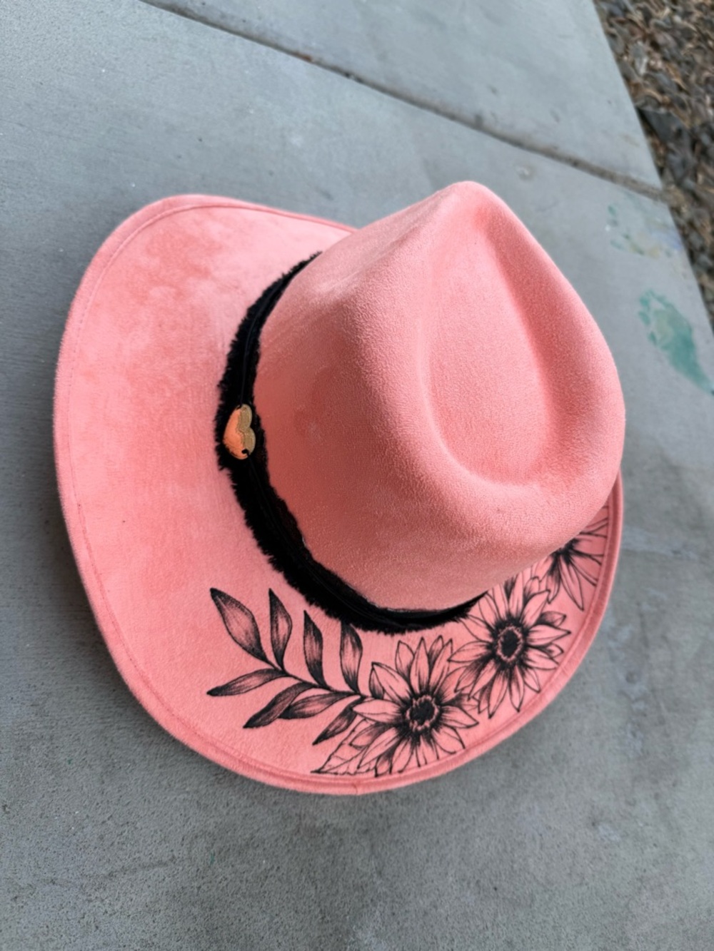 Floral burned coral wide brim rancher hat western cowboy hat